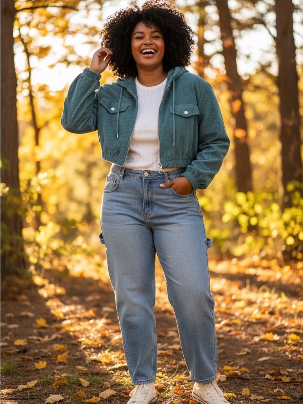 NWT BWQ Teal Cropped Corduroy Hooded Jacket Size 2XL Plus Size